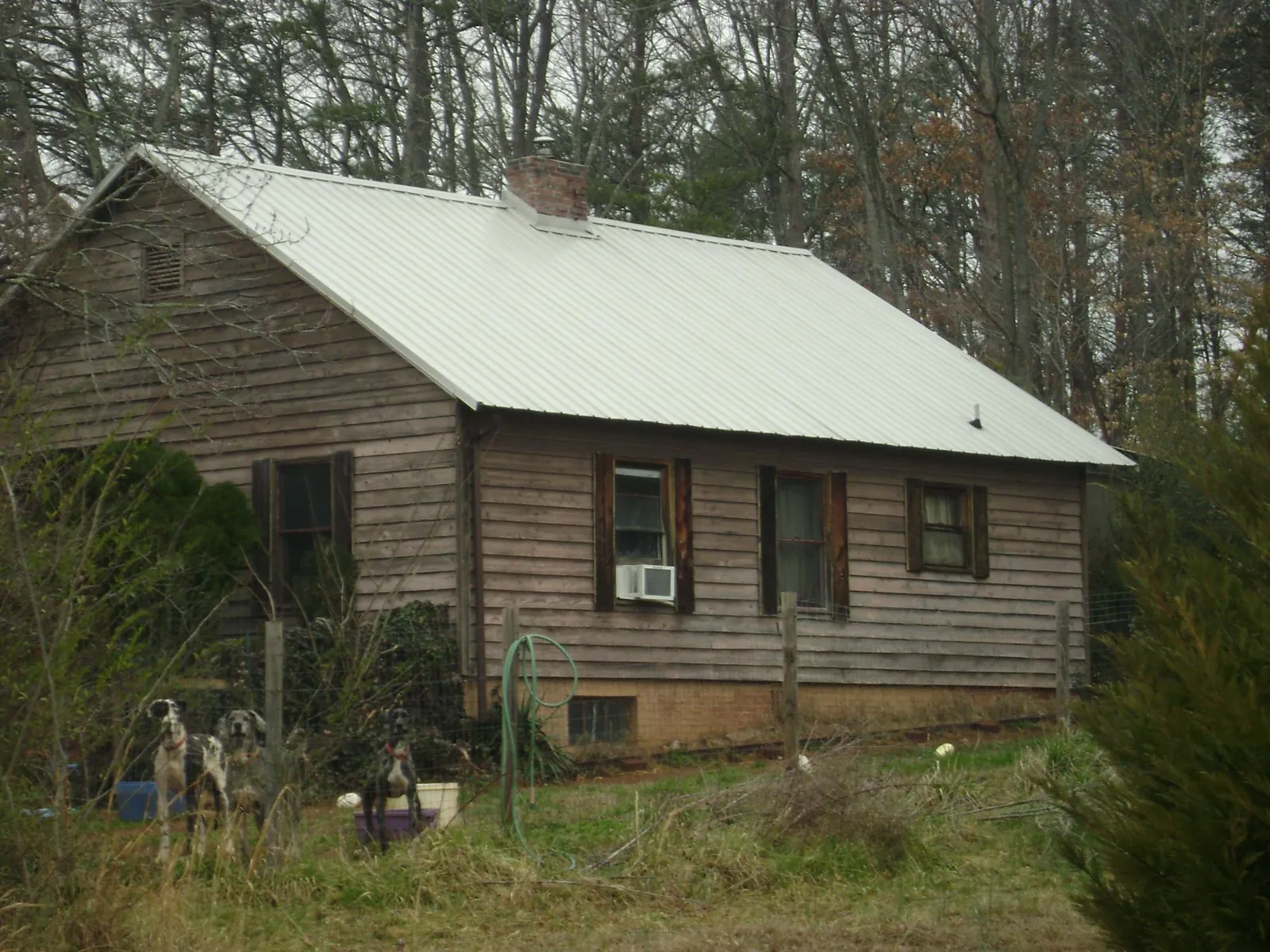 White metal roof on an old wood sided farmhouse, from a Asphalt Shingle Roof Repair job in Algonquin